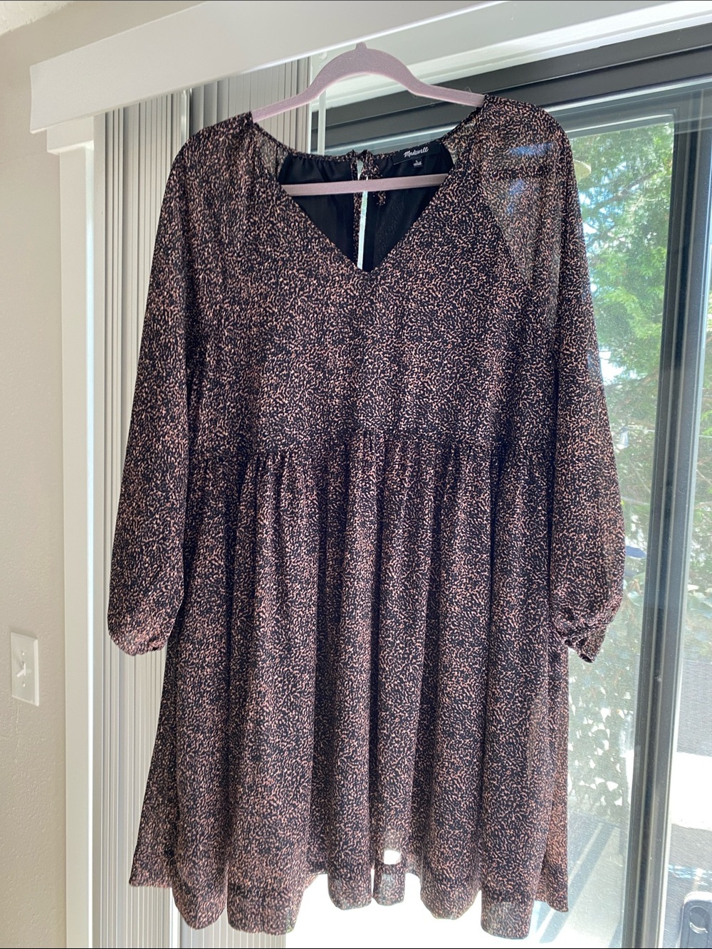 Madewell Black and Brown Long Sleeve Tiered Dress -NWOT